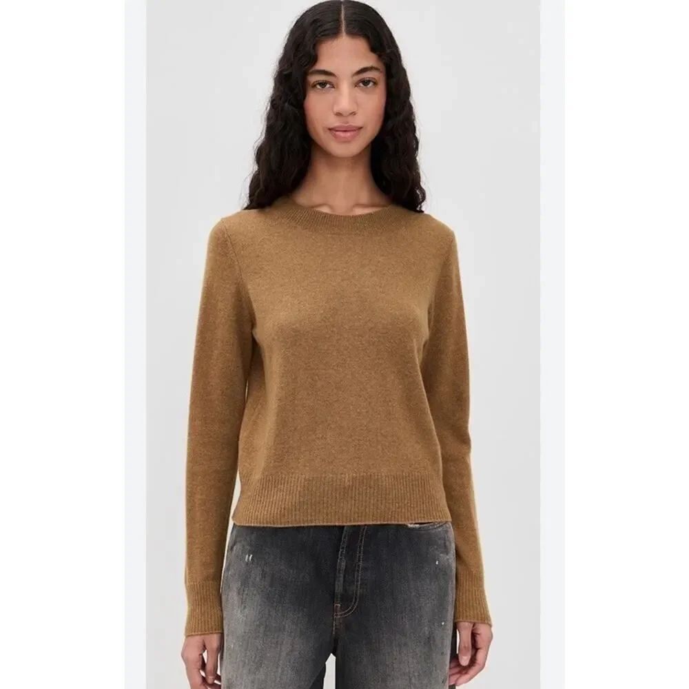 Reformation Nikki Cashmere Sweater Brown Crewneck XS 100% Cashmere Soft
